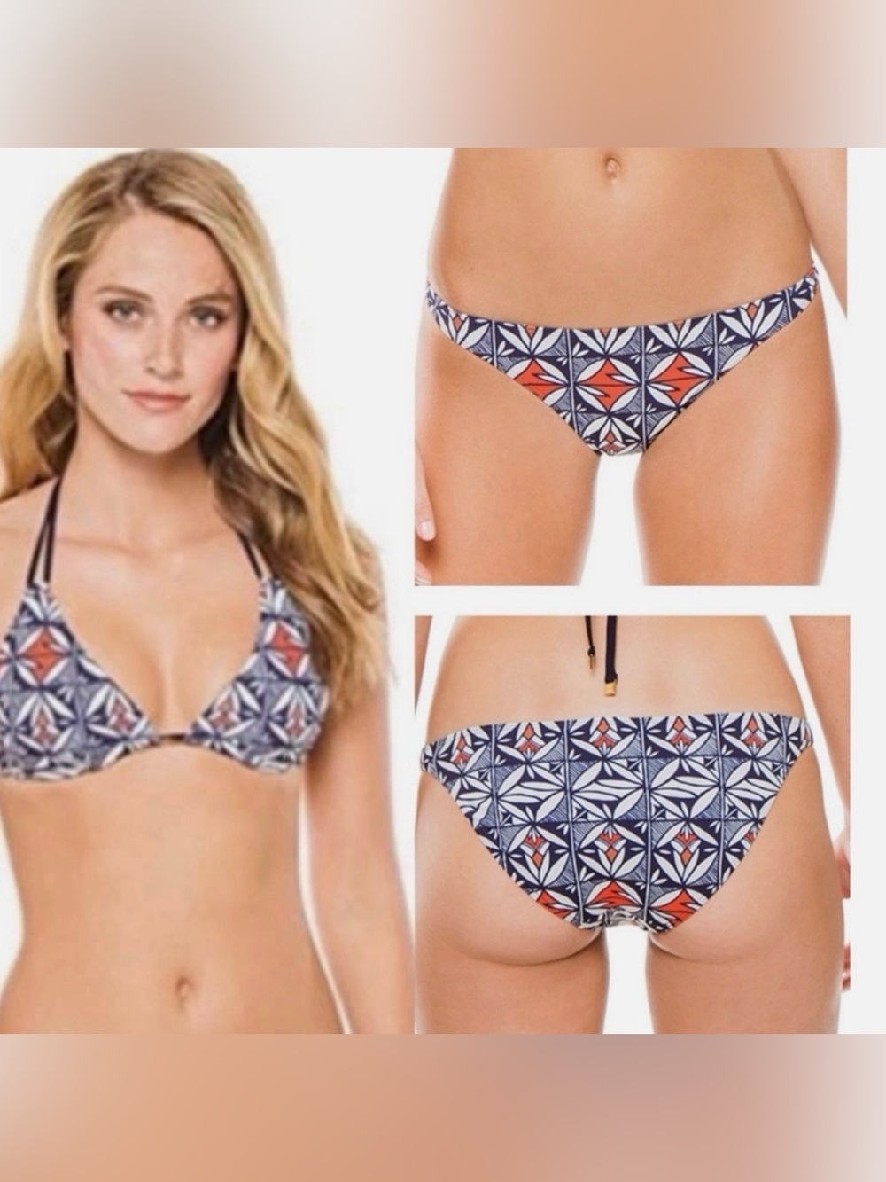 Tory Burch Acoma 3 Piece Reversible String Bikini Skirt Eurojersey Navy Stripe S - Picture 2 of 14